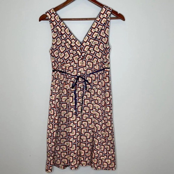 SHOSHANNA Silk Dress Orange Tan Retro Geometric Print Empire Tied Waist Size 2 - Picture 6 of 10